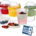 Crystalia Yogurt Parfait Cups with Lids, BPA FREE Reusable Yogurt Containers with Lids and Spoons, Take and Go Yogurt Cup with Topping Cereal or Oatmeal Container, Colorful Set of 4 (Large 20 oz)