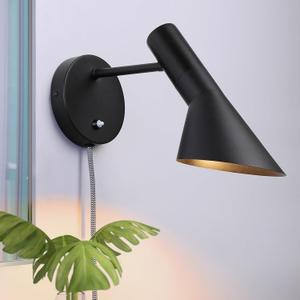 COSYLUX Vintage Plug in Wall Sconces, Industrial Rotatable Swing Arm Wall Lamp with Switch, Wall Mounted Light Fixtures Reading Lamp for Bedside Bedroom Indoor, Matte Black (1 pack black)