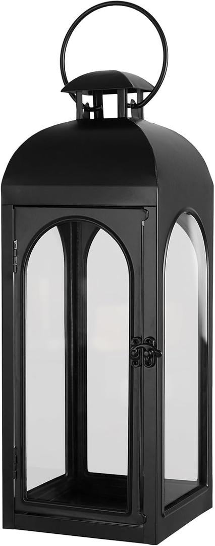Lantern Decorative Indoor & Outdoor, 16.5IN Large Hanging Candle Lanterns, Black Metal Decorative Candle Lanterns, Waterproof Hanging Lantern for Porch Patio Wedding Home