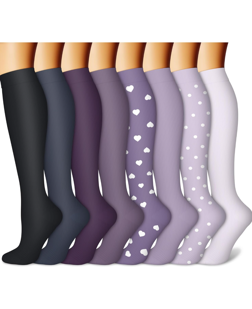 CHARMKING Compression Socks for Women & Men Circulation (8 Pairs) 15-20 mmHg is Best Support for Athletic Running,Cycling L/XL