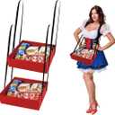 2 Pcs Wearable Usherette Trays, 20's Theme Costume Accessory, Hands-Free Movie Snack & Halloween Popcorn Trays, Collapsible Hawker Tray for Stadium & Parties, 12.6 x 11 x 3.2 in, Red