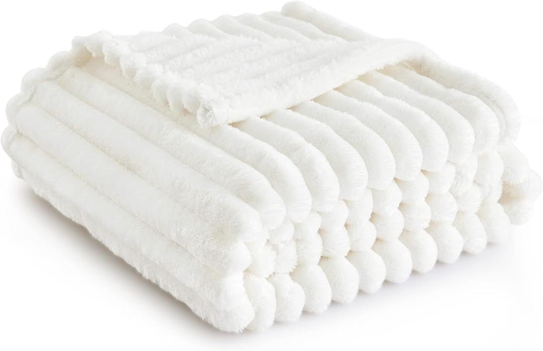 Bedsure White Throw Blanket for Couch - GentleSoft Cozy Soft Blankets for Women, Cute Small Fleece Throws for Girls, Birthday Gifts for Women, Mothers Day Decor Gifts for Mom, Off White, 50x60 Inches (Throw (50" x 60"), Off White)