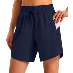 Ksmien Women's 5"/ 7" Athletic Running Shorts Quick Dry Lightweight Workout Gym Shorts with Zipper Pockets UPF 50+ (M)