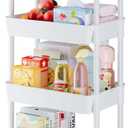 Buzowruil 4-Tier Rolling Utility Cart, Storage Cart with Handle Multi-Purpose and Locking Wheels,with Hanging Basket and Hook for Office, Kitchen, Bathroom,White