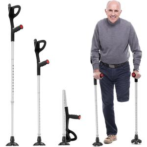 Ergonomic Forearm Crutches for Adults  Adjustable Folding Arm Crutch Pair, Lightweight Heavy Duty Walking Aid with Non-Slip Tips, Portable Travel-Friendly Design (Supports 300 lbs, Black)