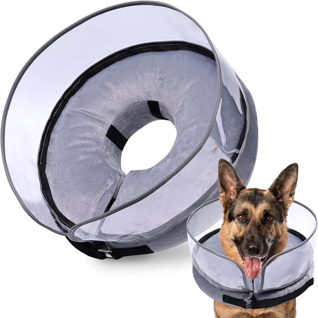 BARKLESS Dog Cone, Inflatable Dog Cone After Surgery for Large Breeds, Soft Surgery Collar with Enhanced Anti-Licking Guard Shield for Pets, Protective Donut Collar (XL (Neck: 18"-23"), Grey)