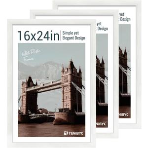 16x24 Poster Frame 3 Pack - White, Textured Solid Wood Picture Frame, Wall Gallery Photo Frame