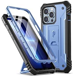 Poetic Revolution Series Case for iPhone 13 Pro 6.1 inch (2021 Release), Full-Body Rugged Dual-Layer Shockproof Protective Cover with Kickstand and Built-in-Screen Protector, Blue