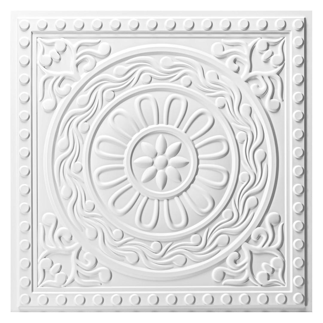 Art3d 12-Pack Barque Decorative Drop Ceiling Tiles, 2 x 2 ft, White, 24"x24"