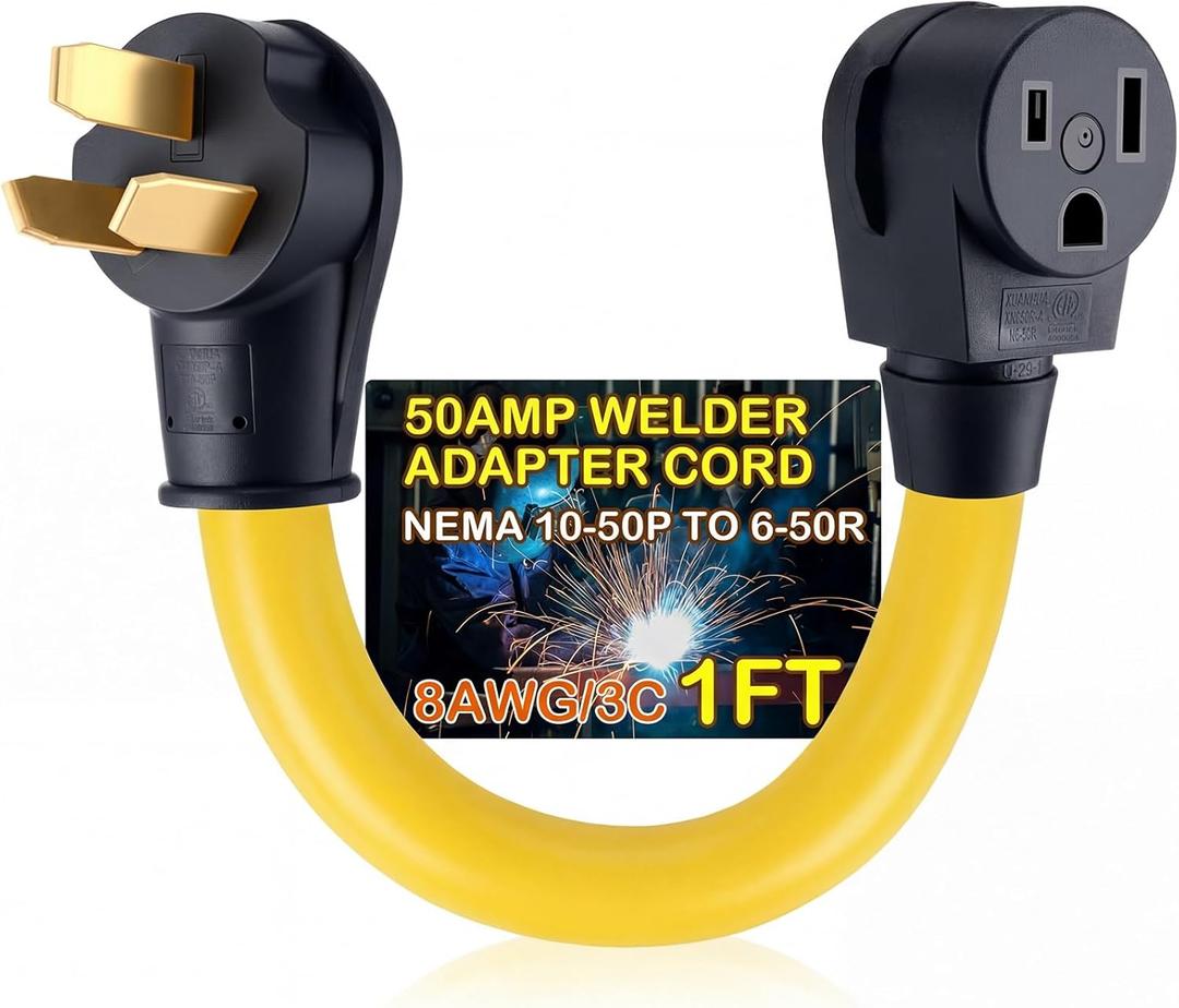 Kanayu 10-50P to 6-50R 50amp Welder Adapter Cord Compatible with NEMA, 3 Prong Range Stove Oven to Welder Plasma Cutter Adapter with Ergonomic Handle Heavy Duty STW 8 AWG*3C, 1ft, ETL Listed