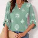 Kistore Womens 3/4 Length Sleeve Tunic Tops Dressy Casual V Neck Shirts Trendy Flowy Tees (Green, XXL)