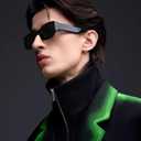 Wrap Around Sunglasses for Women Men Curved Rectangle Sun Glasses Fashion Trendy Fashion Shades