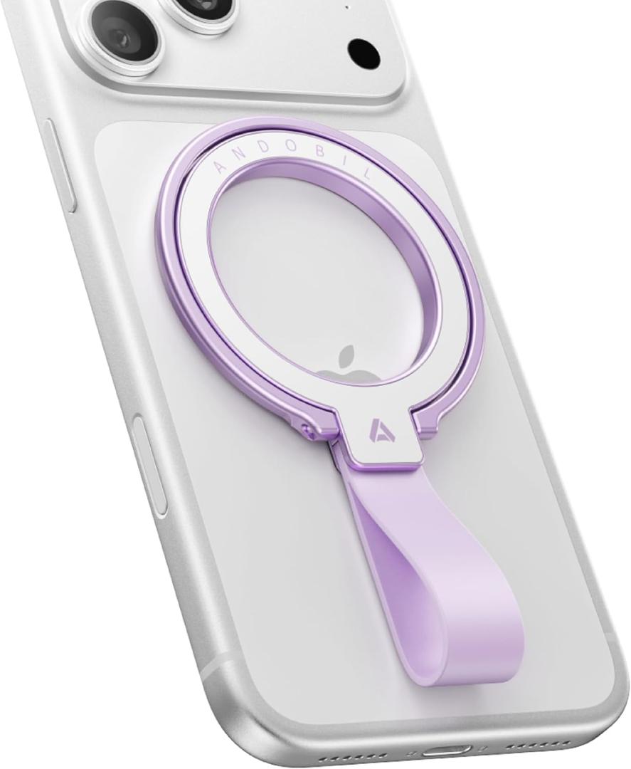 andobil [2025 Unrivaled Stability] Magnetic Phone Grip Holder for MagSafe Ring Stand Holder Kickstand Compatible with MagSafe Accessories for iPhone 17 Air 16 Pro Max Plus 15 14 13 12&Android, Purple (Silicone)
