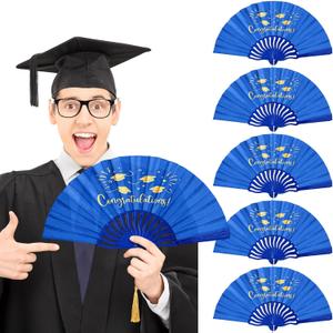 Roowest 6 Pcs Graduation Fans Foldable Handheld Fans Class of 2026 Hand Holders Graduation Photo Prop Grad Party Supplies Graduated Gift for Grad Holiday Favors (Royal Blue)