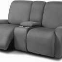 ULTICOR Reclining Love Seat with Middle Console Slipcover, 8-Piece Yarn Dyed Loveseat Reclining Sofa Covers, 2 seat Loveseat Recliner Cover, Thick, Soft, Washable (Dark Grey)
