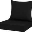 Favoyard Outdoor Seat Cushion Set 24 x 24 Inch Waterproof & Fade Resistant Patio Furniture Cushions with Removable Cover Deep Seat & Back Cushion with Handle and Adjustable Straps for Chair Sofa Couch (Black)