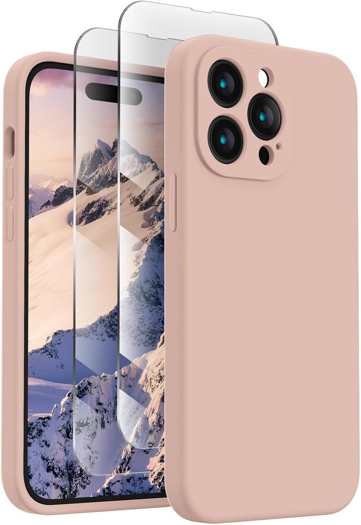 FireNova Designed for iPhone 14 Pro Max Case, Silicone Upgraded [Camera Protection] Case with [2 Screen Protectors], Soft Anti-Scratch Microfiber Lining Inside, 6.7 inch, Pinksand