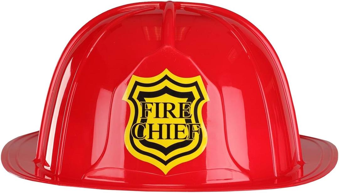 Firefighter Helmet Costume Accessory for Adults - Red Plastic Fire Chief Hat for Halloween Party or Fireman Outfit (One Size)