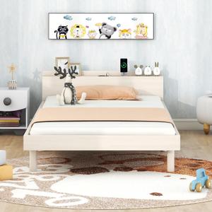 Bellemave Kids Twin Bed, Wooden Twin Platform Bed for Boys, Girls, Teens, Twin Size Bed Frames for Kids, White Twin Bed Frame, White
