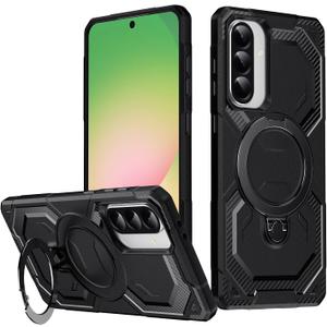 Case Compatible with Samsung Galaxy A26 5G Case with Magnetic Stand [Compatible with MagSafe] Military Drop Protection Shockproof Durable Soft TPU Cover for Men Women Black