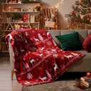 PHF Printed Fleece Throw Blanket, No Shed No Pilling Ultra Soft Plush Cozy Xmas Prints Theme Home Dcor Flannel Blanket for Bed, Sofa, Couch and Gift, 50" x 60", Reindeer and Trees, Red