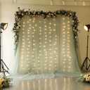 10x10FT Green Wrinkle Free Backdrop Curtains with Lights String for Parties - Photo Curtain Backdrop with Lights for Wedding Decorations, Bridal Baby Shower Birthday Party Photography Background  10FTx10FT (W5'xH10', 2 Panels), Sage Green