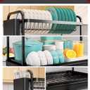 Sakugi 2-Tier Dish Drying Rack - Stainless Steel Dish Rack with Cutlery & Utensil Holders for Kitchen Counter, Sink Organization and Storage for Small Family, 15" W x 11.4" L x 15" H, Black