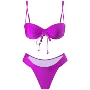 SweatyRocks Women's Two Piece Swimsuit Ruched High Cut Mid Rise Bikini Sets Swimwear S