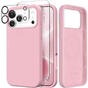 GONEZ Magnetic for iPhone 17 Pro Case, Compatible with MagSafe, [Screen Protector + Camera Lens Protector], Liquid Silicone Anti-Scratch Shockproof Protective Phone Case 6.3 inch, Peach Pink
