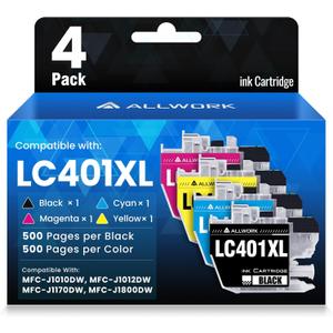 LC401XL LC401 MFC-J1010DW Ink Cartridges for Brother Printer LC 401XL Ink Cartridge Compatible for Brother MFC J1010DW MFC-J1170DW MFC-J1800DW MFC-J1012DW Series Printer (4 Pack) High Yield