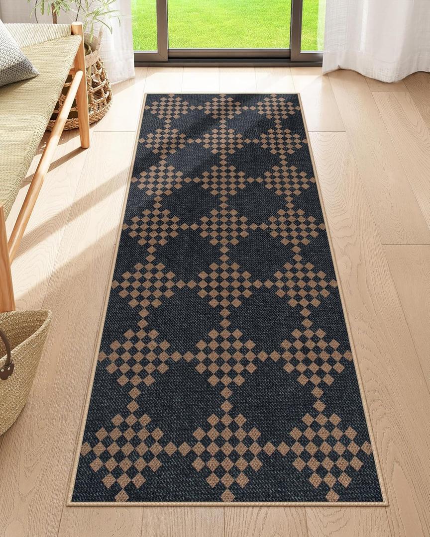 Lahome Checkered Easy Jute 2x3 Rug, Small Entryway Rug Non Slip Kitchen Front Door Mat, Farmhouse Neutral Area Rug Non Shedding Low Pile Floor Carpet for Foyer Porch Doorway (Black/Checkerboard -1)