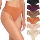 Wealurre Womens Underwear High Waisted Seamless Thongs for Women Breathable No Show Panties for Ladies 6 Pack, M
