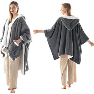 Wearable Heated Blanket - Fast Warm Up Electric Blanket Hoodie with 6 Heat Levels, Snuggies for women, gifts for her, 50"x60", London Grey