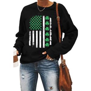 Yimoya St Patricks Day Sweatshirt Women Lucky St Patty Day Shirt Long Sleeve St Patricks Graphic Tops (Large, Flag-black)