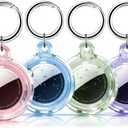 Galafoki 4 Pack Compatible with AirTags Holder Case with Keychain,IPX8 Waterproof, Clear Air Tags-4 Pack Air Tags Item Finders Case for Kids,Dog,Car Keys,Luggage -Pink/Purle//Blue/Purple/Black/White
