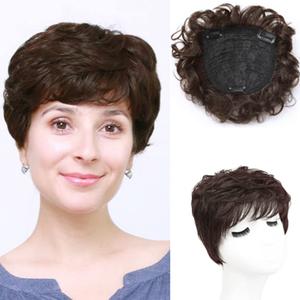 Natural Curly Replacement Wiglet Hairpiece 13x13cm Short Clip in Wavy Hair Topper for Women with Thinning Hair Dark Brown Color (9"-10")