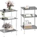 Tempered Glass Side Tables Set of 2 Acrylic End Table with 3 Storage Shelve transparent Bedside simplicity clear 3-Tier Nightstands for small Spaces Office Bedroom Living Room Study black ET-008BK3T