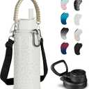 32oz Insulated Water Bottle with Paracord Handles & Strap, 2 Lids(Straw Lid&Spout Lid), Stainless Steel Reusable Wide Mouth Metal Water Bottle With Straw, Double Walled, Thermo Mug (White Leoqard)