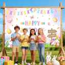 AIBIIN 7x5ft Happy Birthday Backdrop Photography Spring Happy Easter Birthday Background for Boys Girls Easter Colorful Eggs Rabbits Decorations Banner Photo Props
