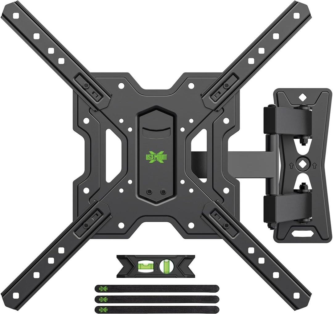 USX MOUNT UL Listed Full Motion TV Mount, Swivel Articulating Tilt TV Wall Mount for 26-55Inch LED, 4K, Wall Mount Bracket with VESA 400x400mm Up to 77lbs, Perfect Center Design -XMM006-1