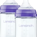 Lansinoh Anti-Colic Glass Baby Bottles, 5 Ounces, 2 Count, Includes 4 Extra Slow Flow Nipples (Size XS, Newborn), Baby Essentials