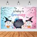 Mocsicka A Baby is Brewing Backdrop Halloween Ghost Gender Reveal Background Spooky Pumpkin Gender Reveal Banner Party Decorations Photo Booth Props (6x3.6ft)