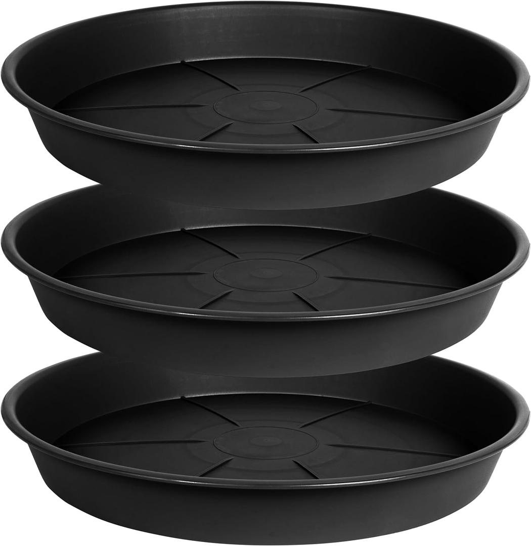 3 Pack of Plant Saucer Tray 16 inch, Heavy Duty Plastic Pot Plant Drip Trays Saucers for for Indoors Outdoor, Plant Water Tray for Planters 14-16" (16", Black)
