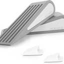 2 Pack Rubber Door Stopper Wedge - Grey Non-Slip Soft TPR High-Elastic & Zinc Alloy Metal Material Door Stops for Bottom of Heavy Duty Door Wall Protector for Home & School with Self Adhesive Holder (Gray)