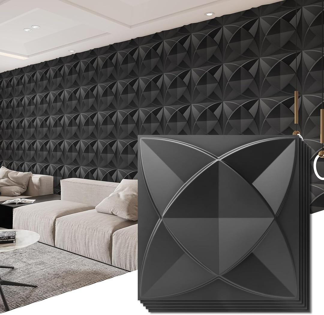Art3d Decorative Textured PVC 3D Wall Panels for Interior Wall Decor in Living Room, Bedroom in Black, Pack of 33 Tiles, 32 Sq.Ft
