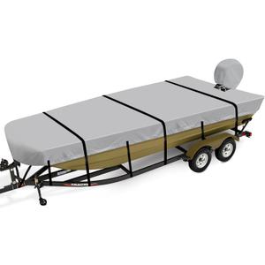 Jon Boat Cover 14 ft, 900D Heavy Duty Trailerable Waterproof Jon Boat Cover 14 Foot with Motor Cover, Marine Grade Canvas,Gray (B Fits 14ft Length, Beam Width up to 70'')