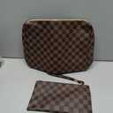 Makeup Bag,3 Pcs Brown Checkered Bags Set,Portable with Adjustable Partition,Large Capacity Pouch for Travel Cosmetic Organizer, Makeup Brushes,Waterproof, Toiletries,Designer for Gift,Checkered