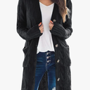 PRETTYGARDEN Long Sleeve Cable Knit Long Cardigan for Women 2025 Fall Winter Chunky Open Front Button Sweaters with Pockets. Size M, Black
