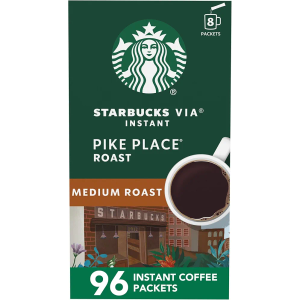 Starbucks VIA Instant Coffee Packets, Single Serve, Medium Roast Coffee, Pike Place Roast, 96 Packets ​, Best Before 11/19/2026