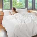 Shilucheng 100% Linen Queen Duvet Cover Set, Luxury Pure Natural French Flax Linen Duvet Cover with Zipper Closure & Corner Ties, Cooling Breathable Comforter Cover 3 Piece (White)